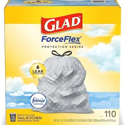 Glad Protection Series Force Flex Drawstring Fresh Clean Odor Shield 13 Gallon 1/110ct