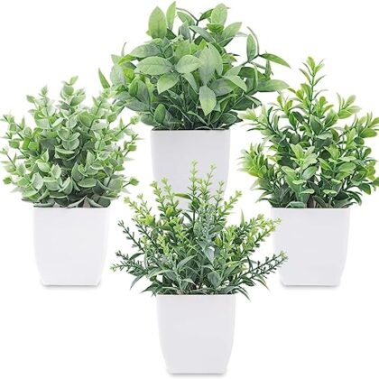 Der Rose 4 Packs Fake Plants Mini Artificial Greenery Potted Plants for Home Decor Indoor Office Table Room Farmhouse